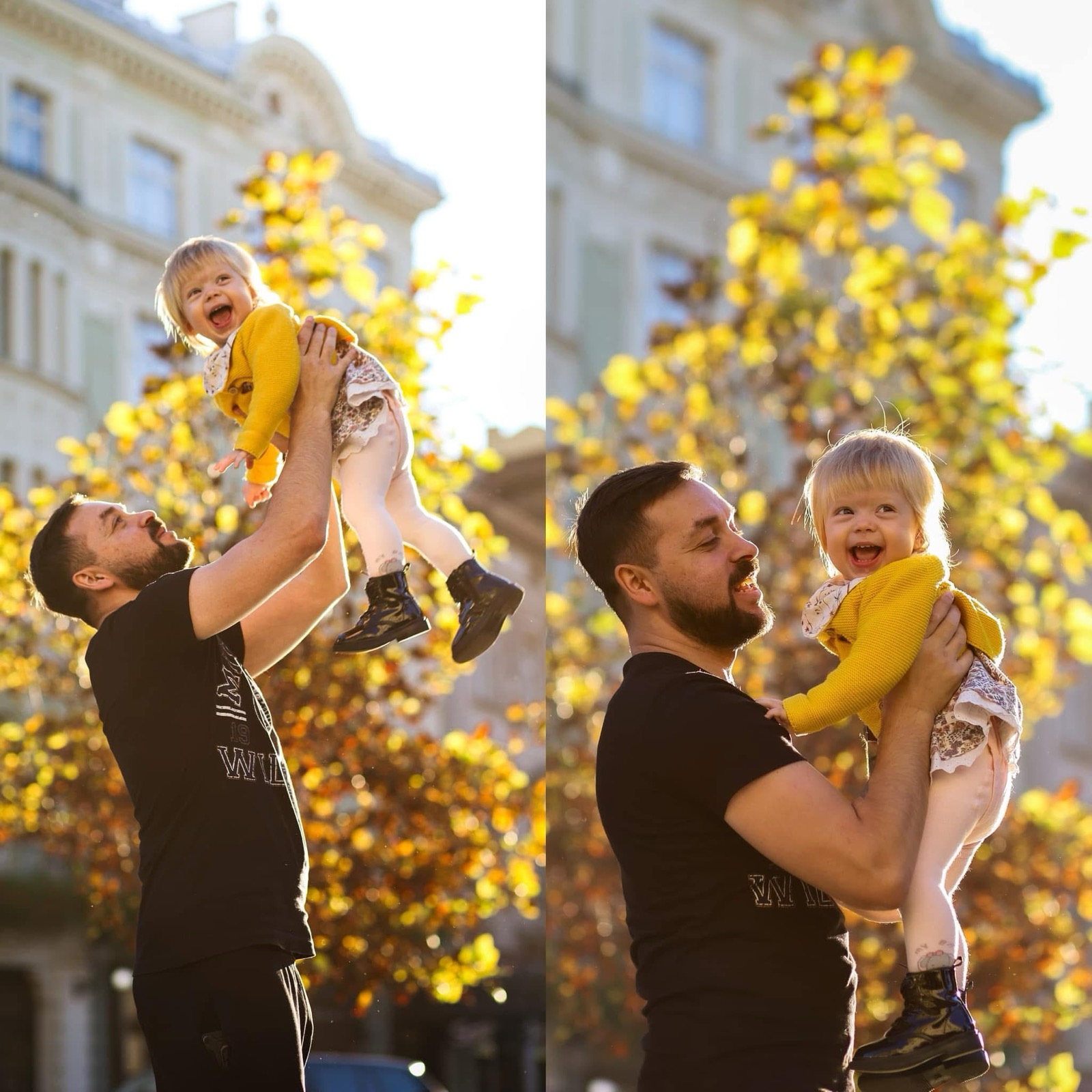 Родина серед осіннього листя